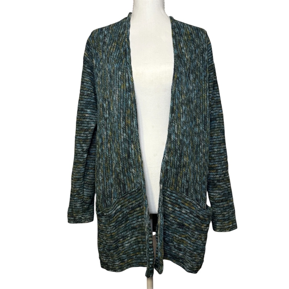 J. Jill Marled Textured Open Front Cardigan Size M Green Cozy Winter Cabin